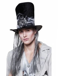 Chapeau haut de forme squelette avec cheveux adulte Halloween accessoire