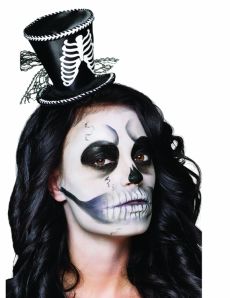 Mini chapeau haut de forme squelette femme Halloween accessoire