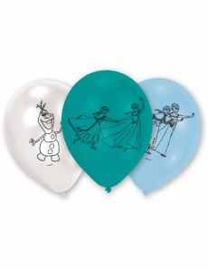 6 Ballons latex bleu La Reine des Neiges accessoire