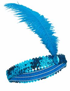 Bandeau Charleston à sequins et plume bleu femme accessoire