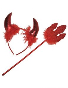 Kit diablesse rouge avec plumettes adulte Halloween accessoire