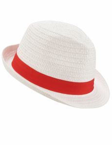 Chapeau borsalino blanc avec bande rouge adulte accessoire