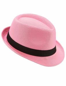 Chapeau borsalino pink luxe bande noire adulte accessoire