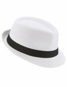 Chapeau borsalino blanc bande noire adulte accessoire