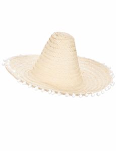 Sombrero écru à bordure pompons adulte accessoire