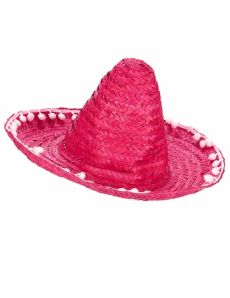 Sombrero rose à bordure pompons adulte accessoire