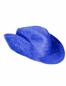 Chapeau de paille Western bleu adulte accessoire