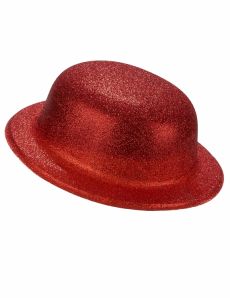 Chapeau melon plastique pailleté rouge adulte accessoire