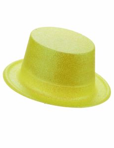 Chapeau haut de forme plastique pailleté jaune adulte accessoire