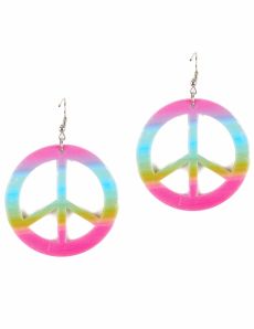 Boucles d'oreilles peace & love multicolores plastique adulte accessoire