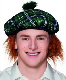 Béret écossais vert avec cheveux adulte accessoire