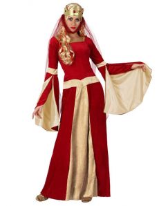 Déguisement dame médiévale rouge et or femme costume