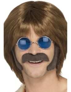 Kit hippie brun avec moustache et pattes homme accessoire