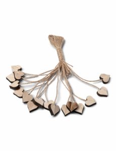 16 Coeurs en bois avec ficelle accessoire