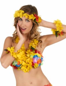 Set Hawaï jaune floral adulte accessoire