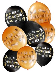8 Ballons noirs et orange Halloween accessoire