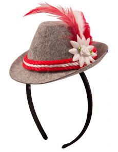Mini chapeau bavarois gris et rouge femme accessoire