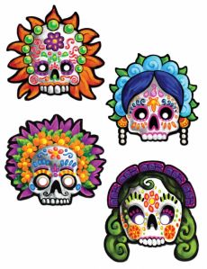 4 Masques décoratifs Dia de los muertos 30 cm accessoire