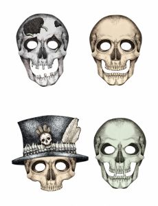 4 Masques cartons squelette Halloween accessoire