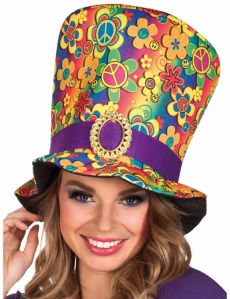 Chapeau haut de forme multicolore hippie adulte accessoire
