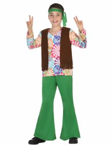 Déguisement de hippie garçon vert costume