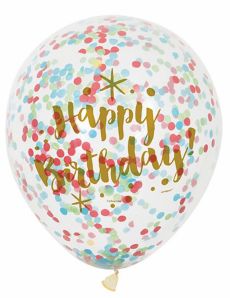 6 Ballons en latex Happy Birthday confettis multicolores 30 cm accessoire