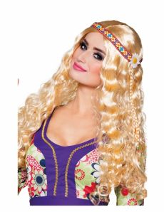 Perruque ondulée blonde avec bandeau hippie femme accessoire