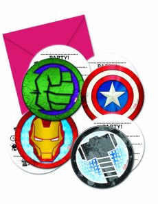 6 Invitations + enveloppes Avengers Mighty accessoire