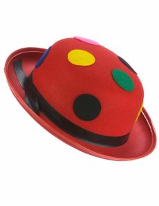 Chapeau melon rouge clown à pois adulte accessoire