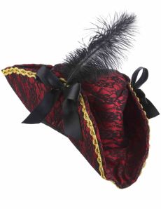 Chapeau de pirate rouge avec plume adulte accessoire