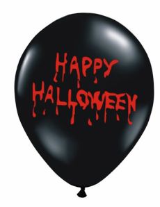 6 Ballons en latex Happy Halloween sanglant noirs 30 cm accessoire