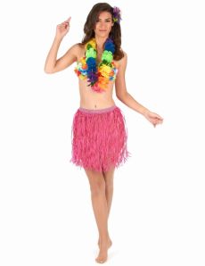 Jupe hawaïenne courte rose papier adulte costume