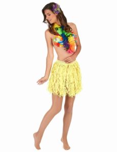Jupe hawaïenne courte jaune papier adulte costume