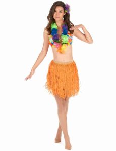 Jupe hawaïenne courte orange papier adulte costume