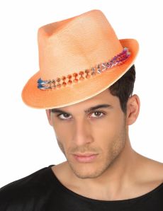 Chapeau borsalino orange avec bande cloutée adulte accessoire