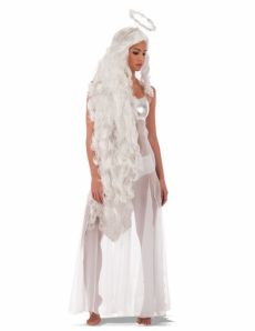 Perruque longue ange avec auréole femme accessoire