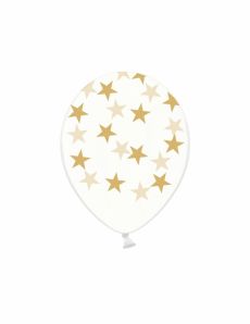6 Ballons en latex transparents étoiles dorées 30 cm accessoire