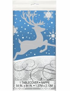 Nappe plastique flocons et renne de Noël 137 x 213 cm accessoire