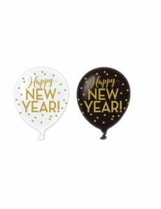 6 Ballons latex Happy new year doré 30 cm accessoire