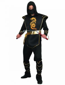Déguisement ninja noir et doré homme costume