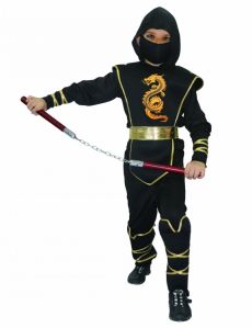Déguisement ninja noir et doré garçon 
