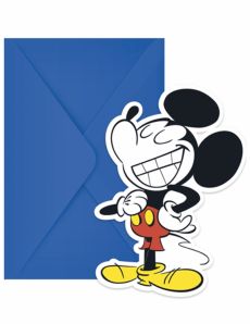 6 Cartes d'invitation et enveloppes Mickey rétro accessoire