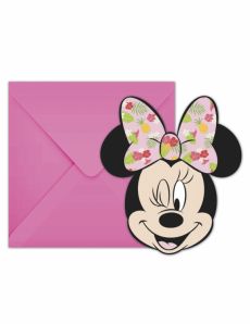 6 Cartons d'invitation avec enveloppes Minnie Tropical accessoire