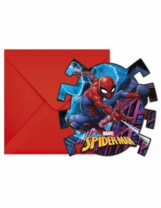 6 Cartons d'invitation avec enveloppes Spiderman accessoire