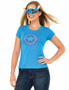 T-shirt à strass et masque American Dream Captain America femme costume
