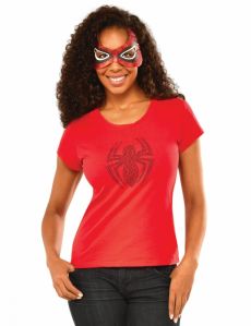 T-shirt à strass et masque Spidergirl femme costume
