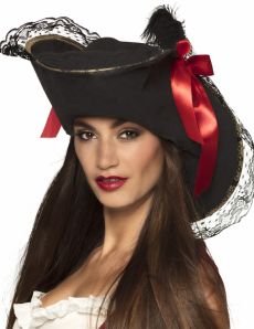 Chapeau pirate avec dentelle et noeud rouge femme accessoire