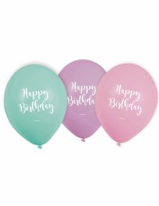 6 Ballons en latex Happy Birthday pastel 22,8 cm accessoire