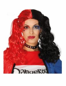Perruque couettes noires et rouges bouclées femme accessoire