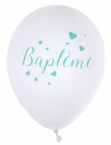 8 Ballons en latex Baptême blancs et menthe 23 cm accessoire